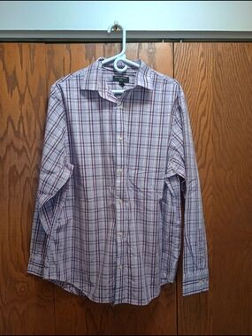 Banana Republic Men’s Lavender and White Plaid Button-Down Shirt